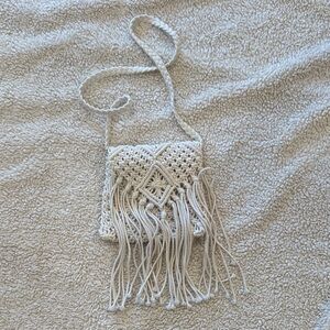 Elegant Cream Macramé Fringe Mini Bag